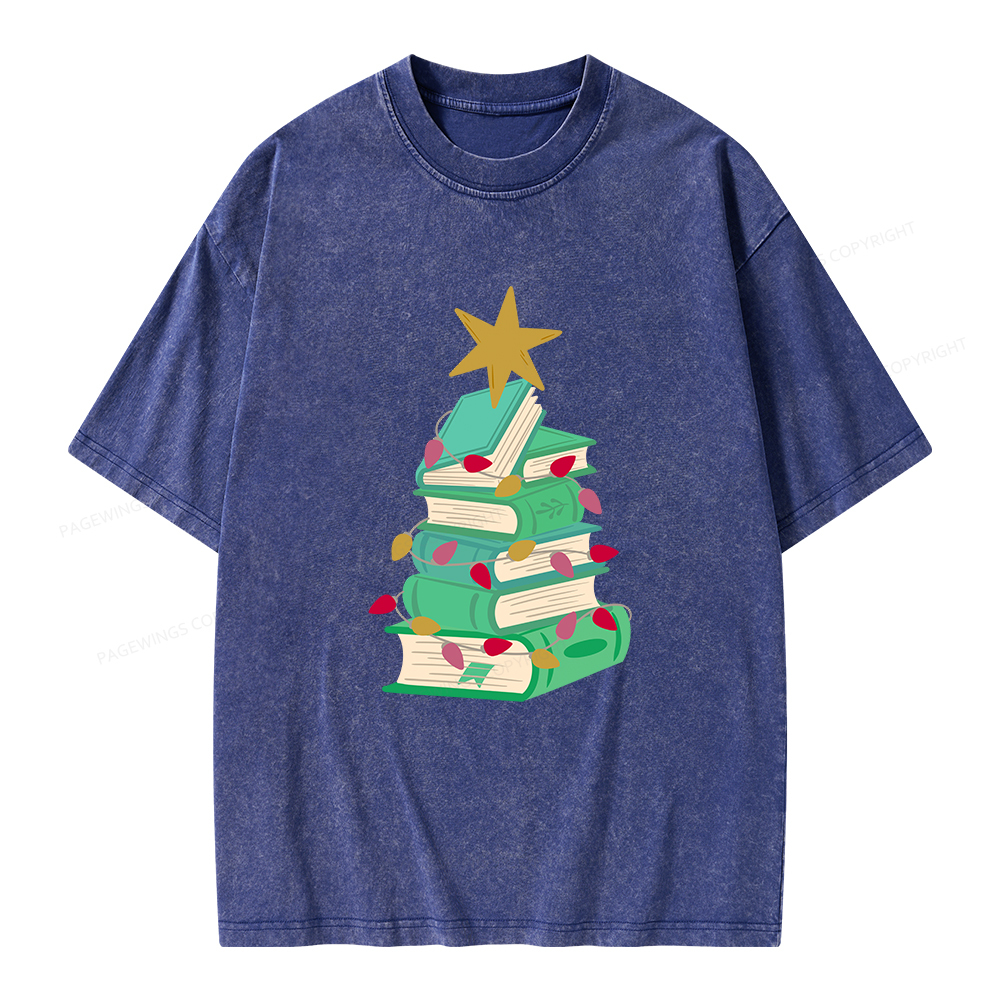 Pagewings Bookish Christmas Unisex Washed T-shirt