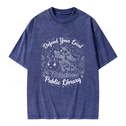 Pagewings Defend Your Local  Public Library Unisex Washed T-shirt
