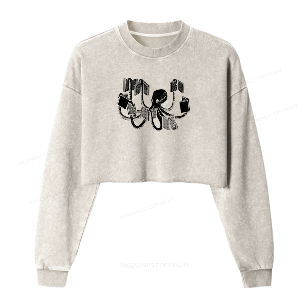 Pagewings Armed With Knowledge Women Washed Crop Sweatshirt