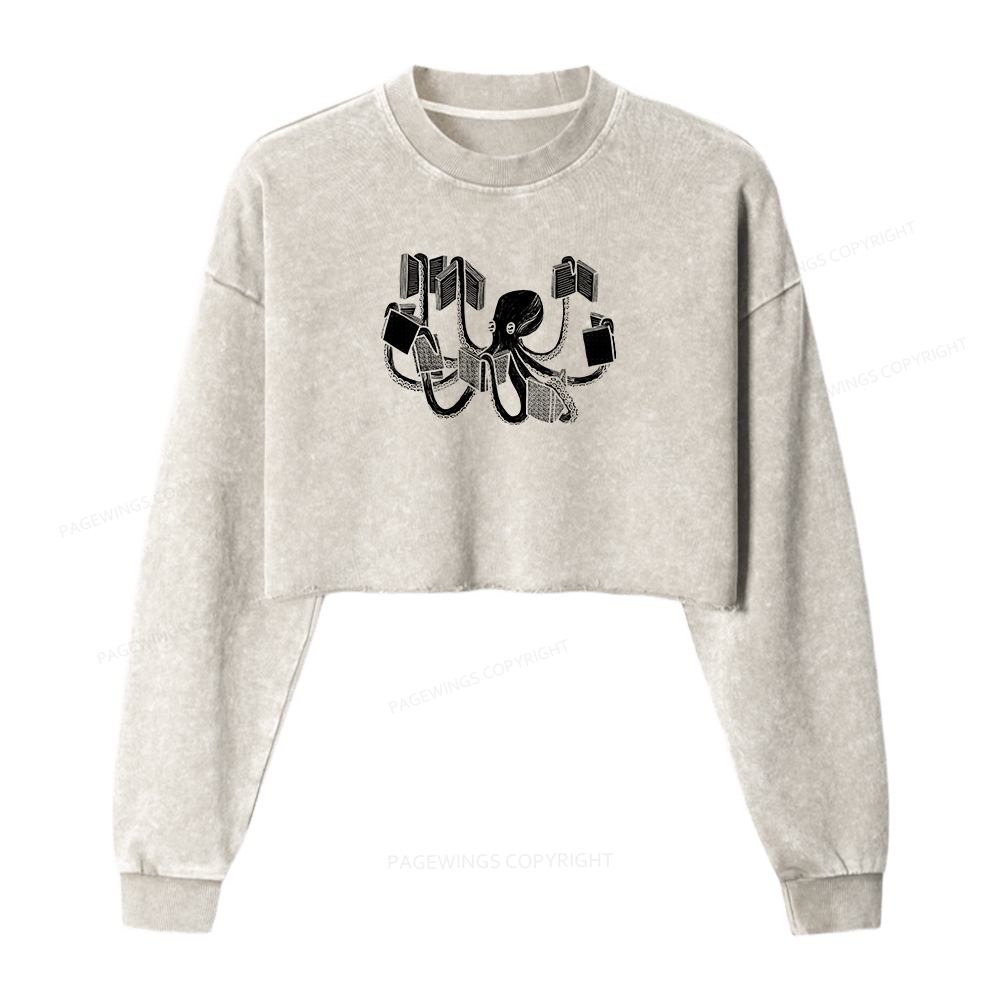 Pagewings Armed With Knowledge Women Washed Crop Sweatshirt