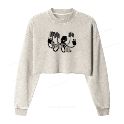 Pagewings Armed With Knowledge Women Washed Crop Sweatshirt