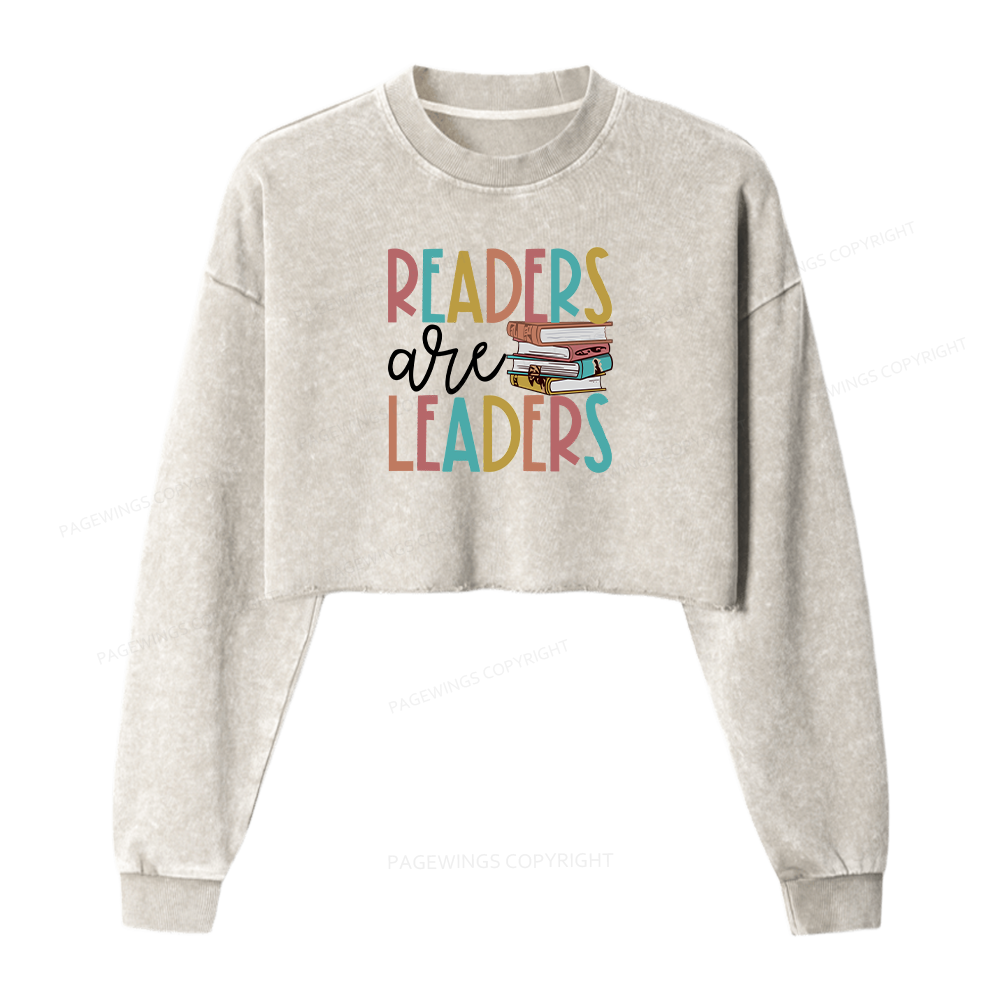 Pagewings Readers Are Leaders Women Washed Crop Sweatshirt