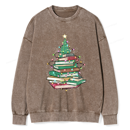 Pagewings Christmas Book Tree Unisex Washed Sweatshirt