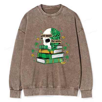 Pagewings Dead Inside But Lucky Unisex Washed Sweatshirt
