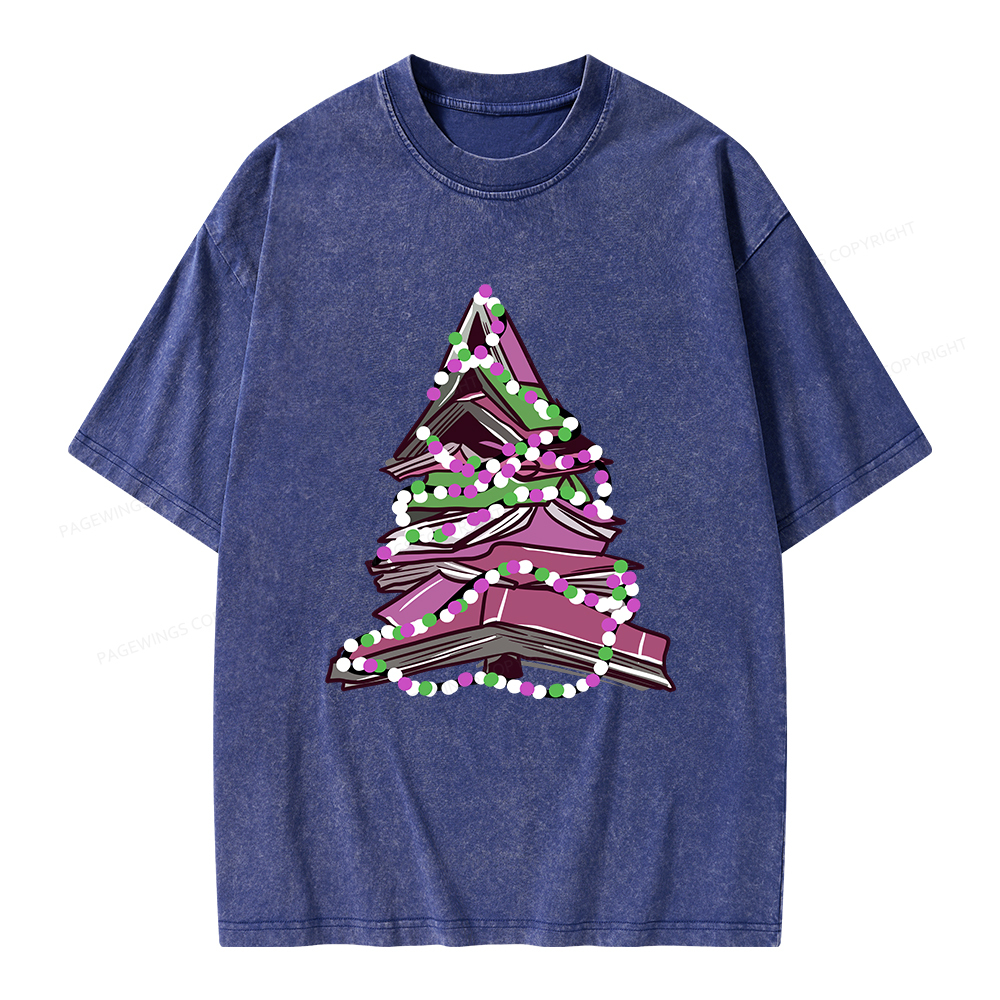Pagewings Bookish Christmas Tree Unisex Washed T-shirt