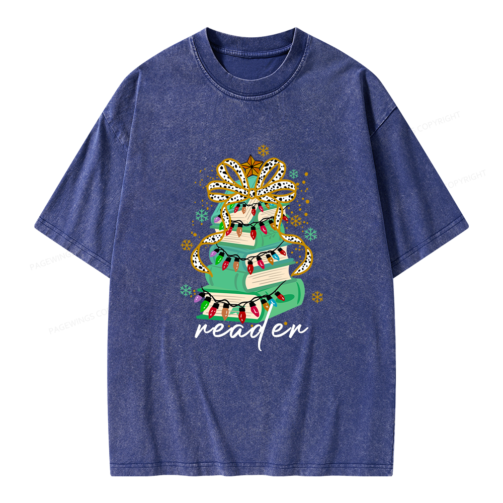 Pagewings Christmas Books Tree Unisex Washed T-shirt