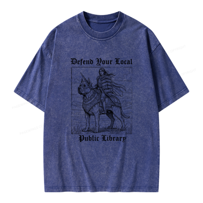 Pagewings Defend Your Local Public Library Unisex Washed T-shirt