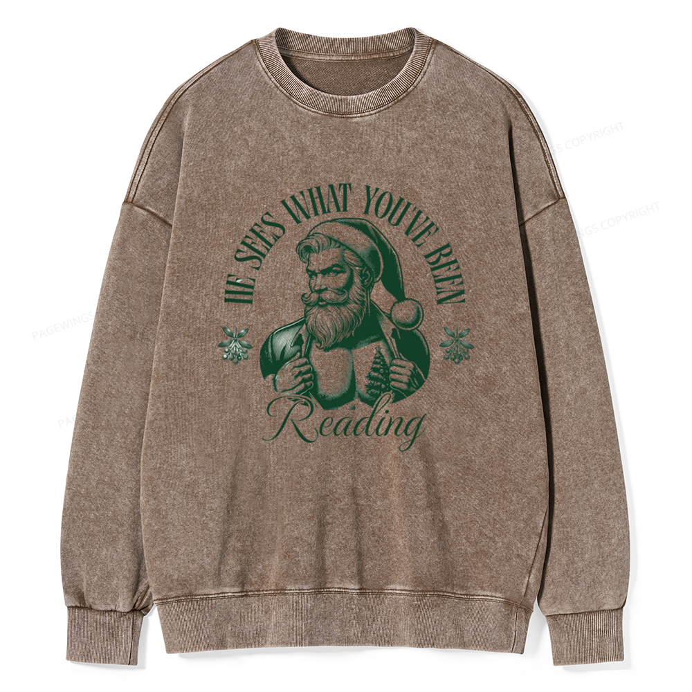 Pagewings He Sees What You've Been Reading Unisex Washed Sweatshirt