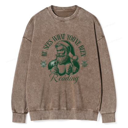 Pagewings He Sees What You've Been Reading Unisex Washed Sweatshirt