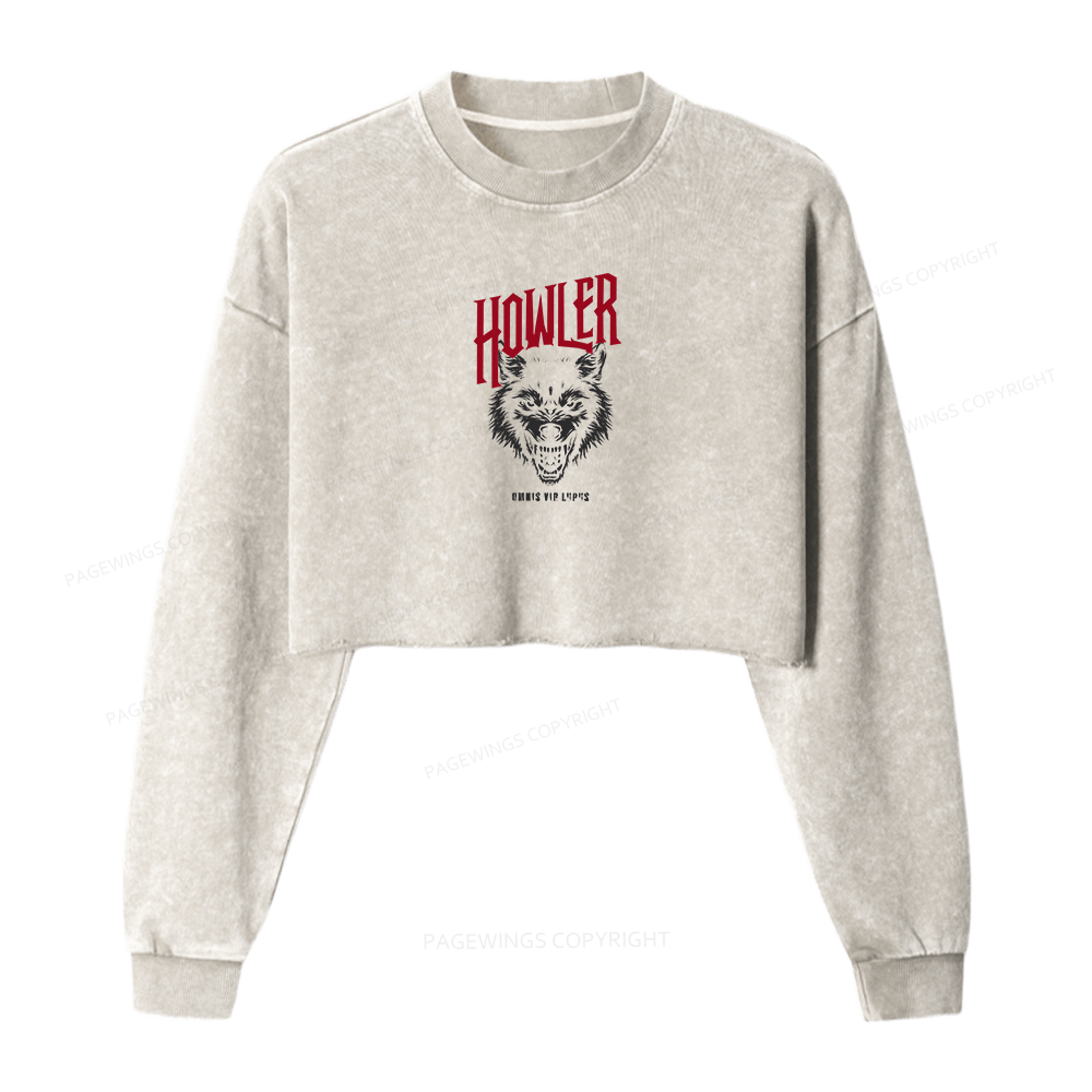 Pagewings Howler Women Washed Crop Sweatshirt