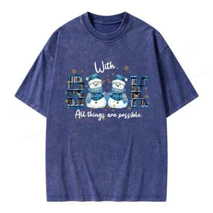 Pagewings With Book All Things Are Possible Unisex Washed T-shirt