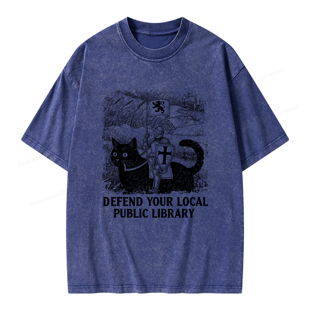 Pagewings Defend Your Local Public Library Unisex Washed T-shirt
