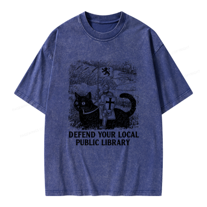 Pagewings Defend Your Local Public Library Unisex Washed T-shirt