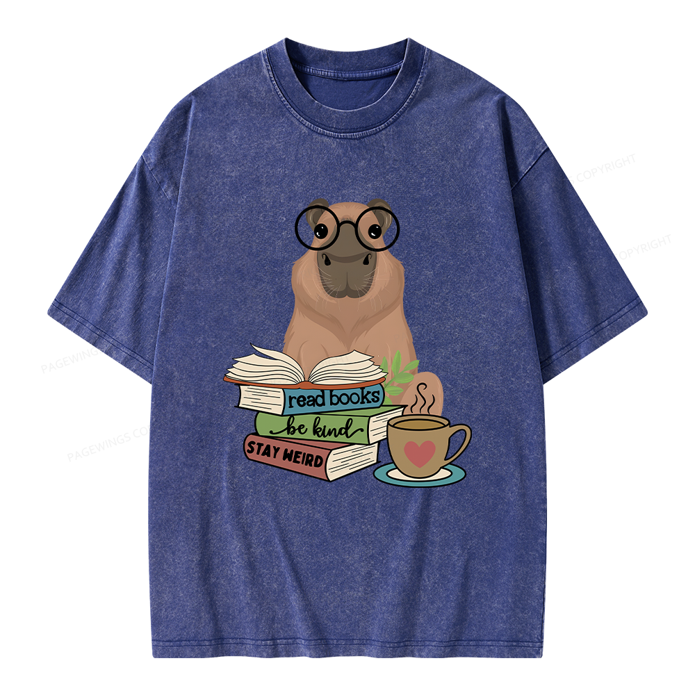 Pagewings Capybara Reading Unisex Washed T-shirt