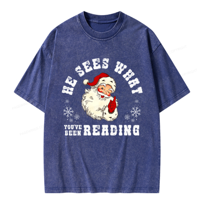 Pagewings He Sees What You've Been Reading Unisex Washed T-shirt
