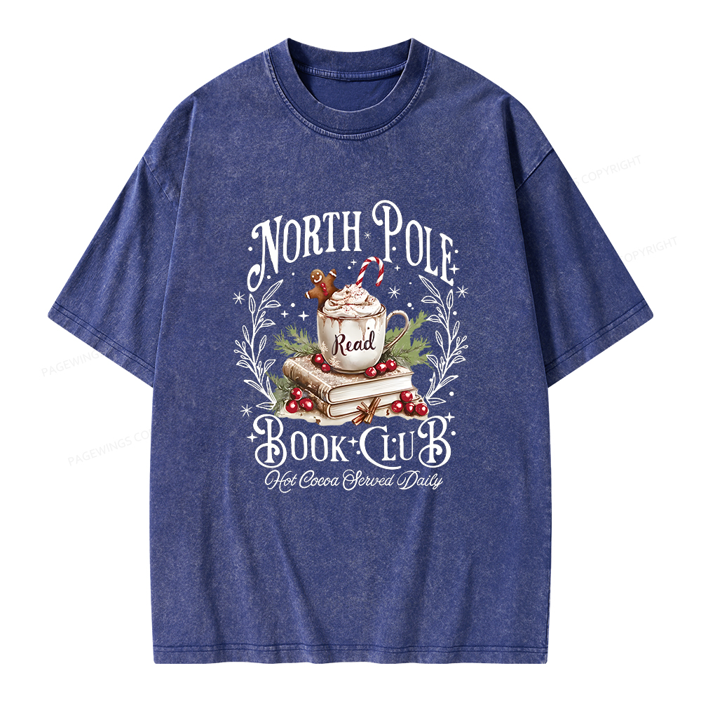 Pagewings Funny North Pole Book Club Unisex Washed T-shirt