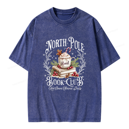 Pagewings Funny North Pole Book Club Unisex Washed T-shirt