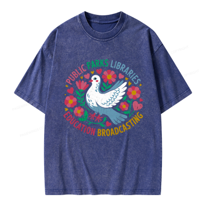 Pagewings Public Parks Libraries Education Broadcasting Unisex Washed T-shirt