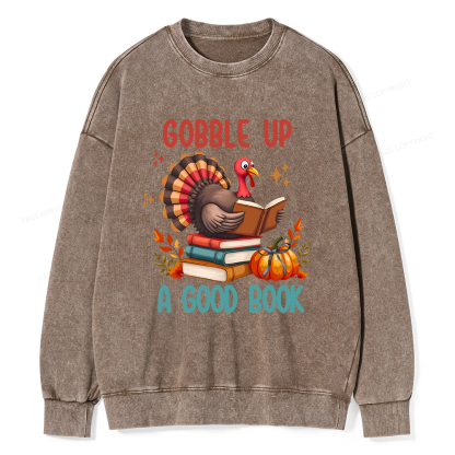 Pagewings Thanksgiving Turkey Reading Unisex Washed Sweatshirt