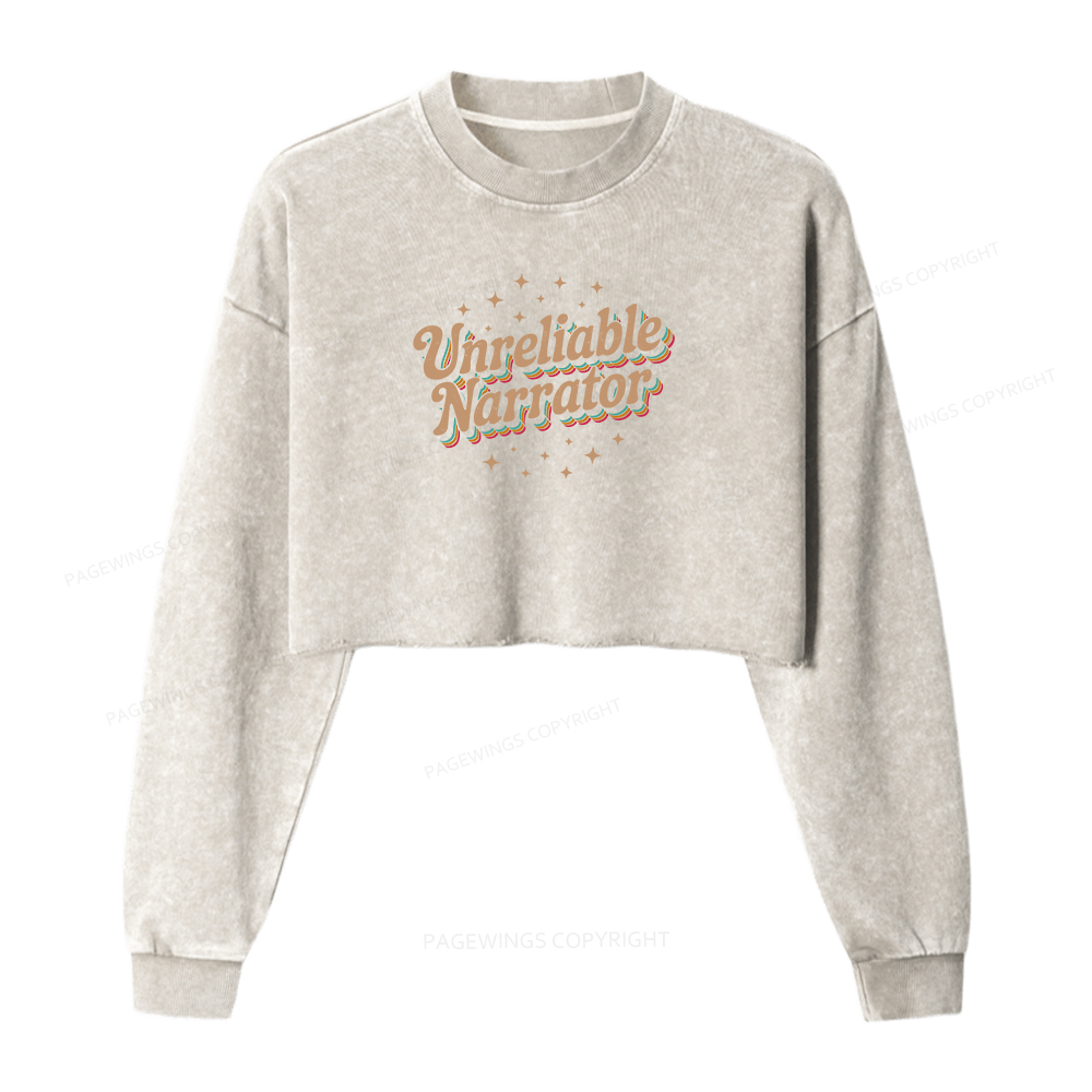 Pagewings Unreliable Narrator Women Washed Crop Sweatshirt