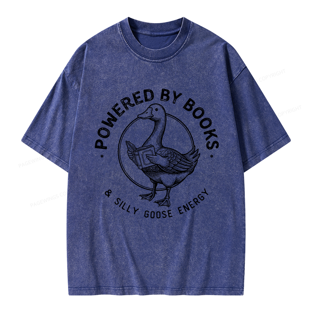 Pagewings Powered By Books & Silly Goose Energy Unisex Washed T-shirt