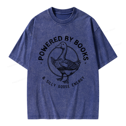 Pagewings Powered By Books & Silly Goose Energy Unisex Washed T-shirt