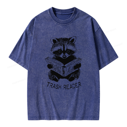Pagewings Raccoon Reading Trash Reader Unisex Washed T-shirt