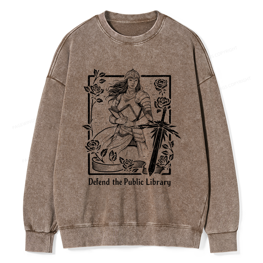 Pagewings Defend The Public Library Unisex Washed Sweatshirt