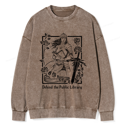 Pagewings Defend The Public Library Unisex Washed Sweatshirt