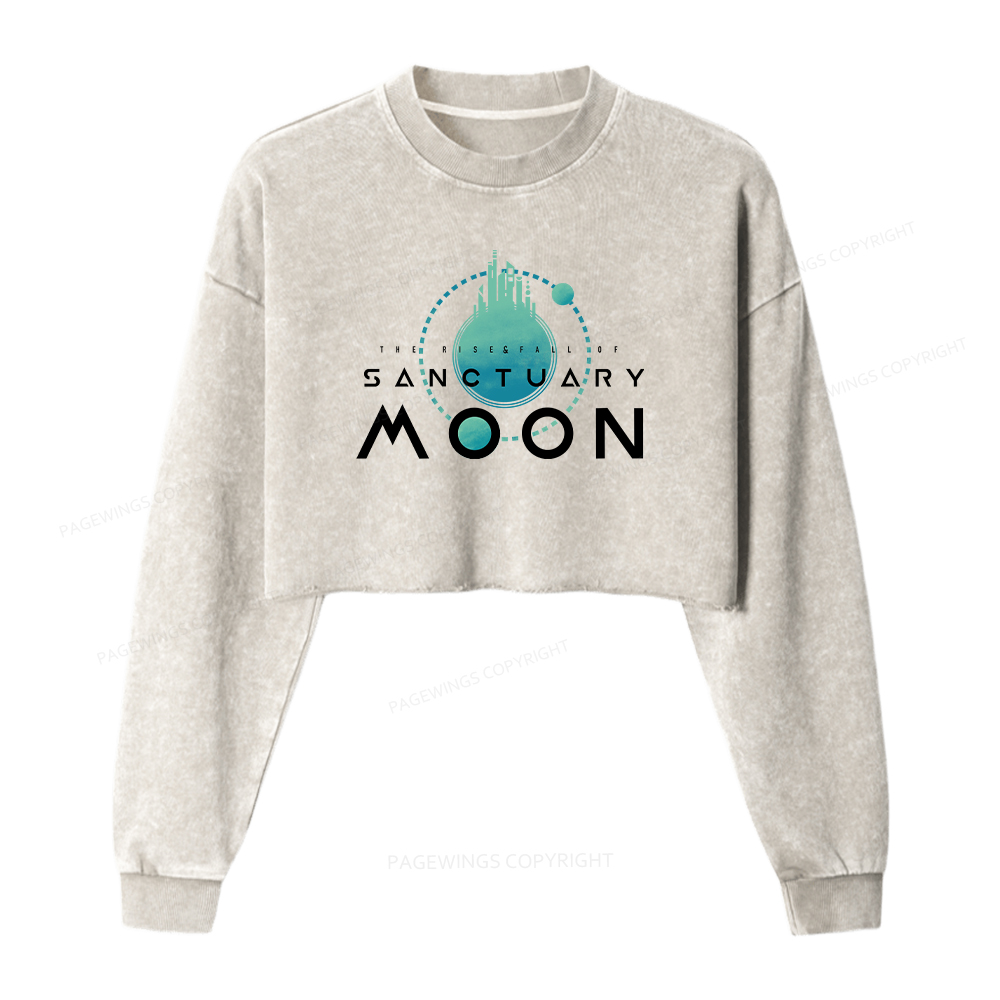 Pagewings Sanctuary Moon Women Washed Crop Sweatshirt