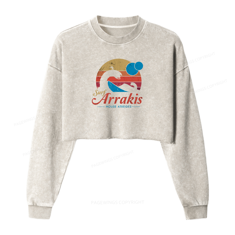 Pagewings Visit Arrakis Women Washed Crop Sweatshirt