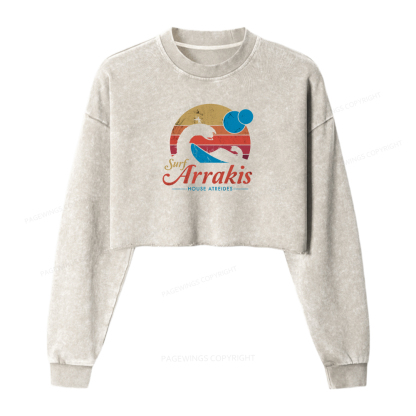 Pagewings Visit Arrakis Women Washed Crop Sweatshirt