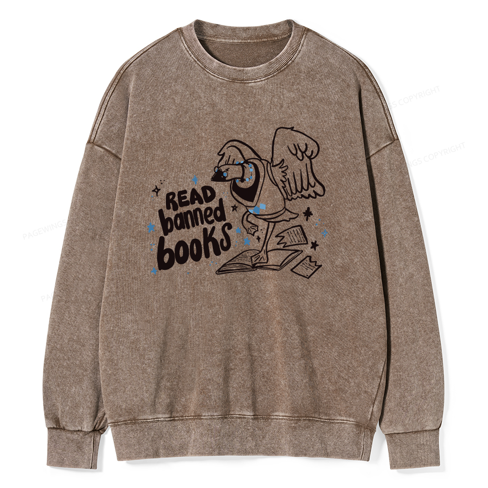 Pagewings Read Banned Book | Punk Goose T-Shirt Unisex Washed Sweatshi
