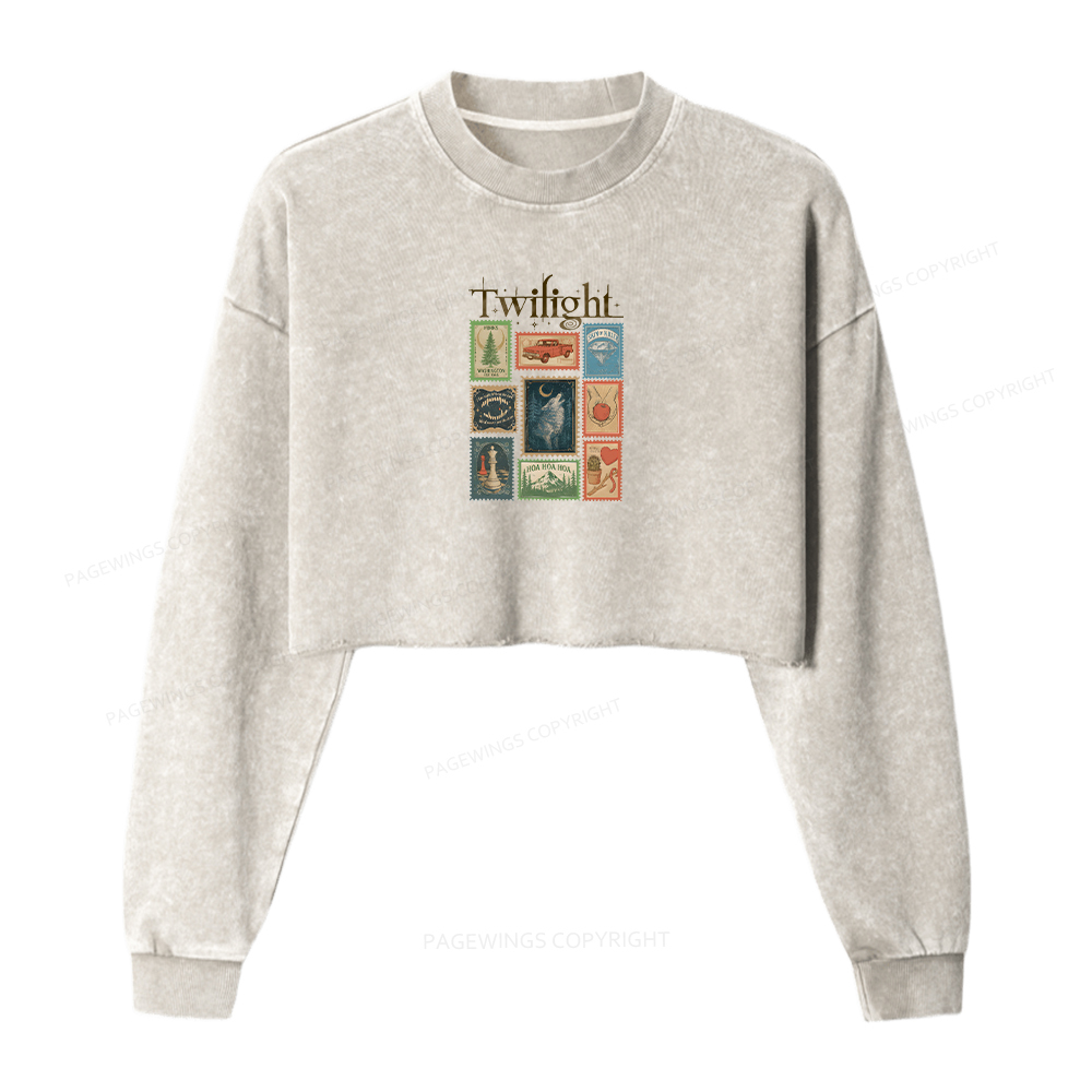 Pagewings Romance Book Lover Women Washed Crop Sweatshirt