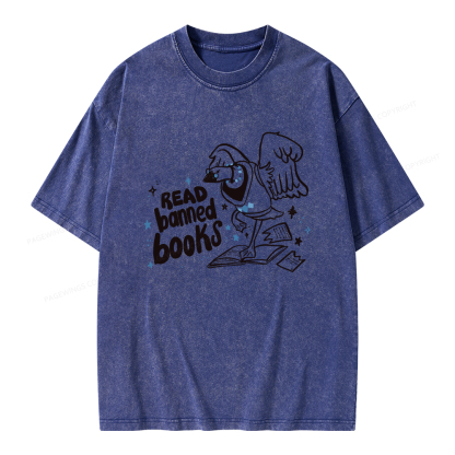 Pagewings Read Banned Book | Punk Goose T-Shirt Unisex Washed T-shirt