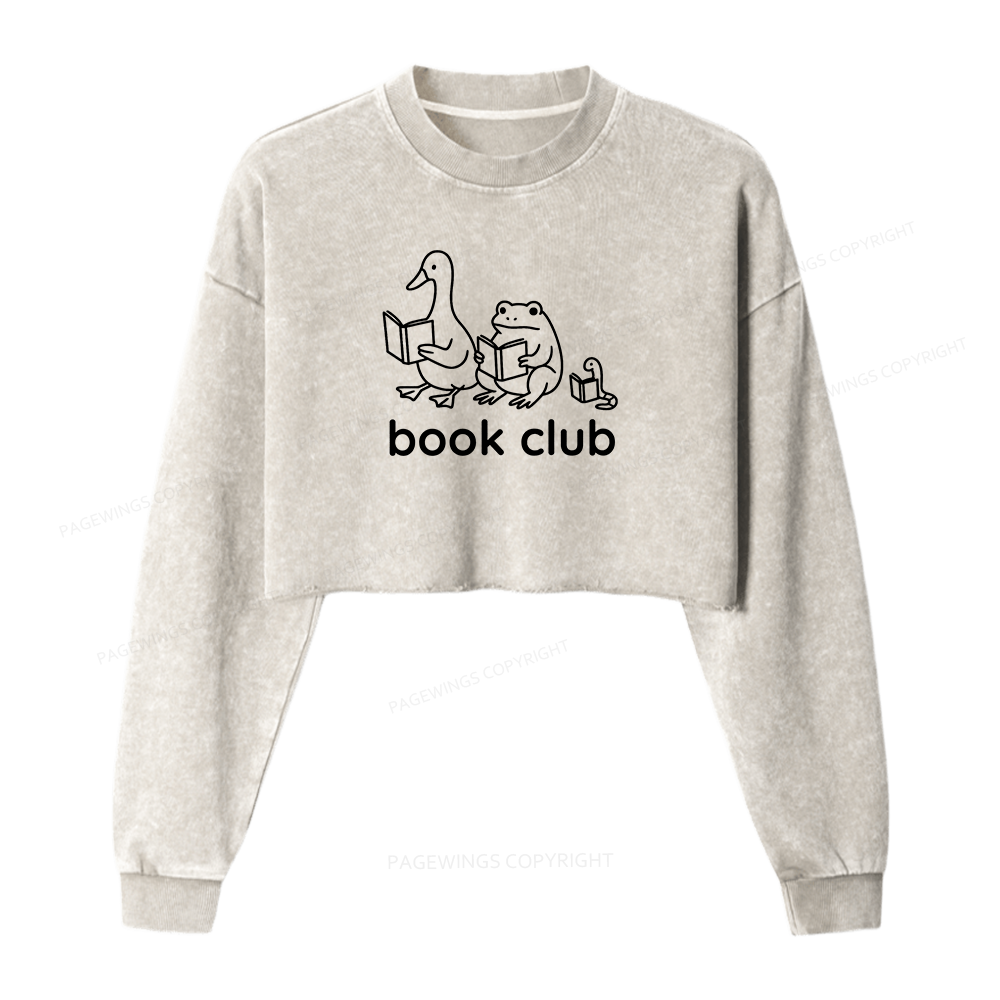 Pagewings Silly Goose Book Club Women Washed Crop Sweatshirt
