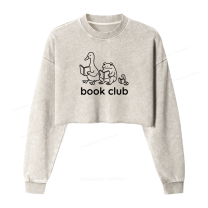 Pagewings Silly Goose Book Club Women Washed Crop Sweatshirt