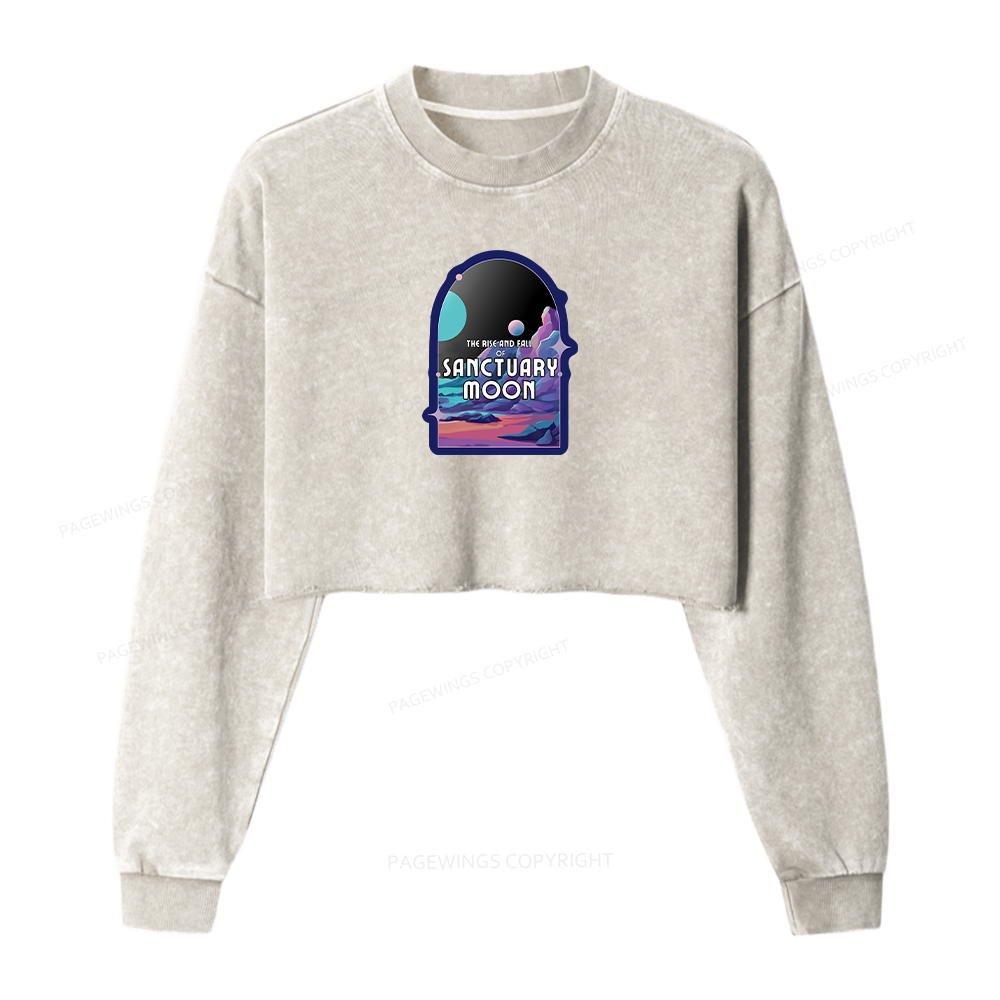 Pagewings Sanctuary Moon Women Washed Crop Sweatshirt
