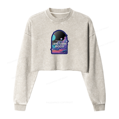 Pagewings Sanctuary Moon Women Washed Crop Sweatshirt