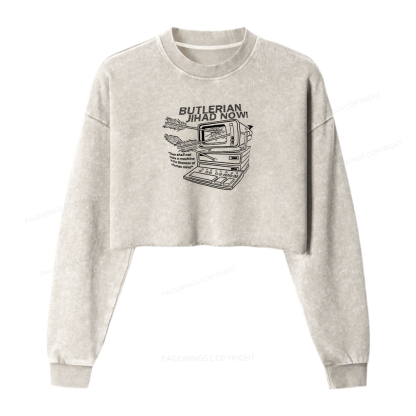 Pagewings Butlerian Jihad Now! Women Washed Crop Sweatshirt