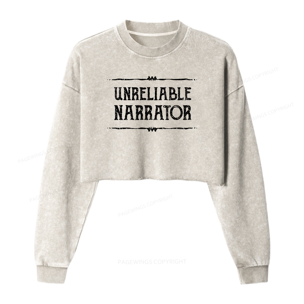 Pagewings Unreliable Narrator Women Washed Crop Sweatshirt