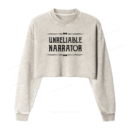 Pagewings Unreliable Narrator Women Washed Crop Sweatshirt