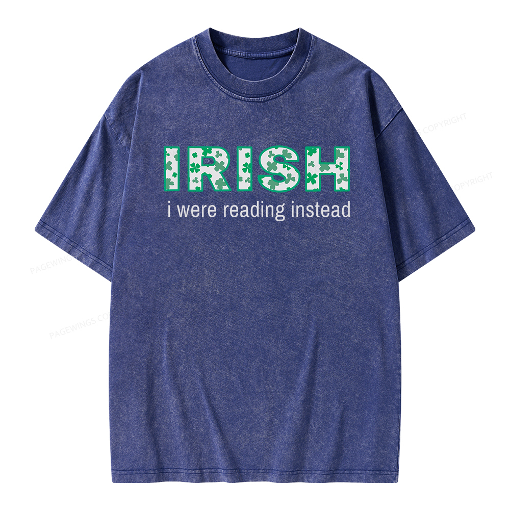 Pagewings St Patrick's Day Reading Teacher t Shirt Unisex Washed T-shirt