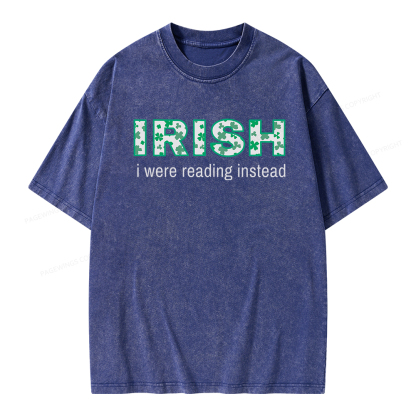 Pagewings St Patrick's Day Reading Teacher t Shirt Unisex Washed T-shirt