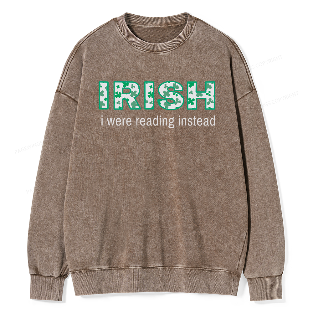 Pagewings St Patrick's Day Reading Teacher t Shirt Unisex Washed Sweatshirt