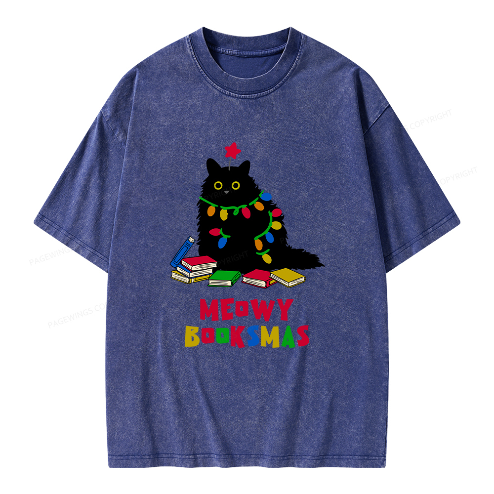 Pagewings Meowy Booksmas Unisex Washed T-shirt