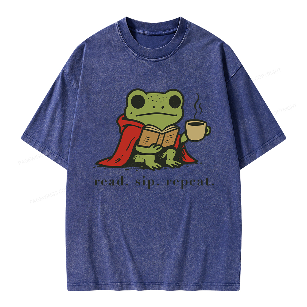 Pagewings Read Sip Repeat Unisex Washed T-shirt
