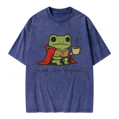 Pagewings Read Sip Repeat Unisex Washed T-shirt