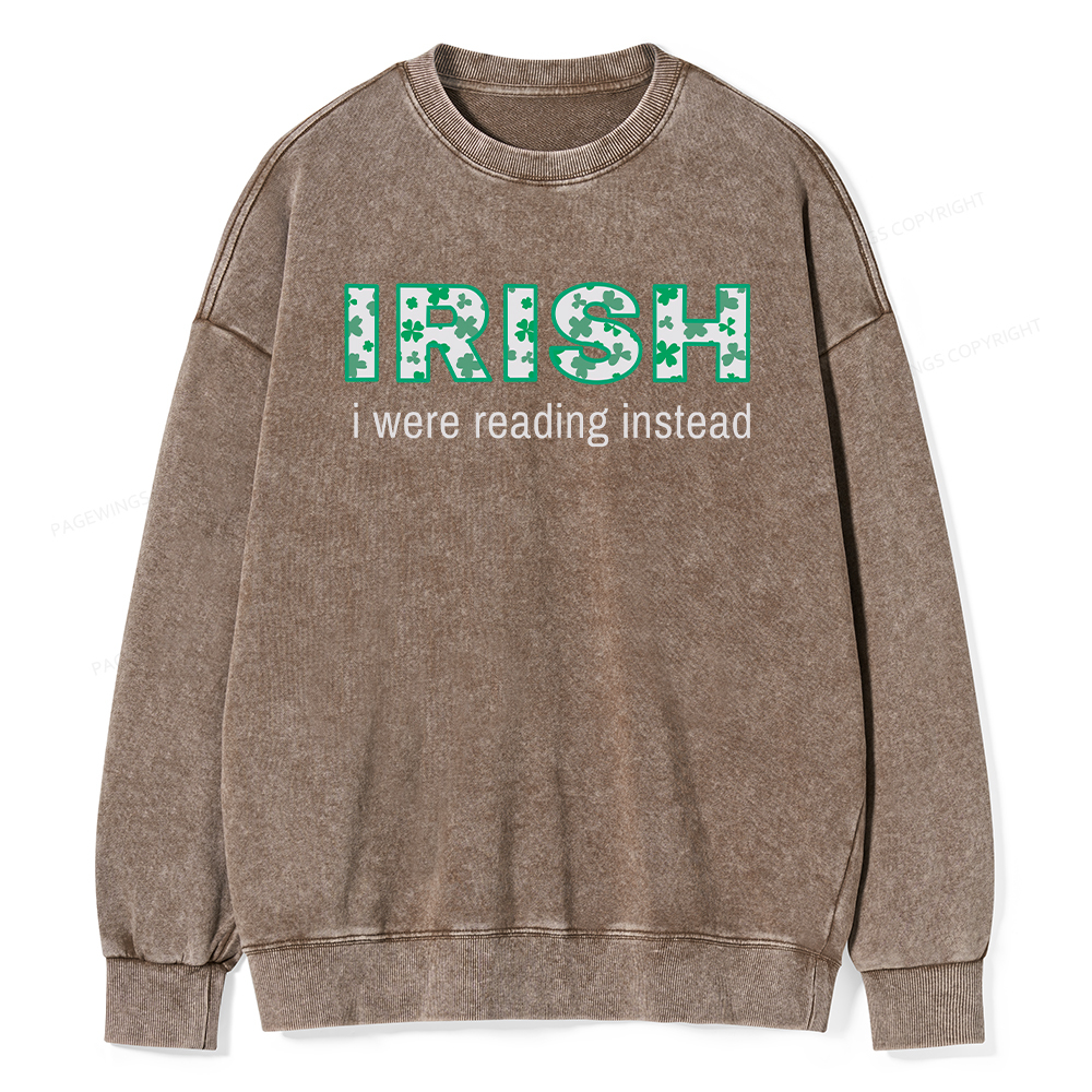 Pagewings St Patrick's Day Reading Teacher t Shirt Unisex Washed Sweatshirt