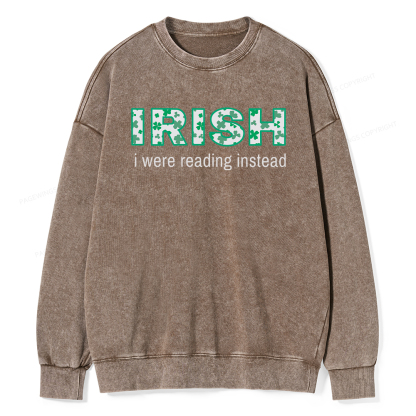 Pagewings St Patrick's Day Reading Teacher t Shirt Unisex Washed Sweatshirt